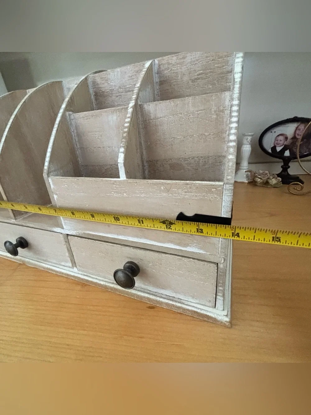 Wooden Desk Organizer with Two Drawers - Farmhouse